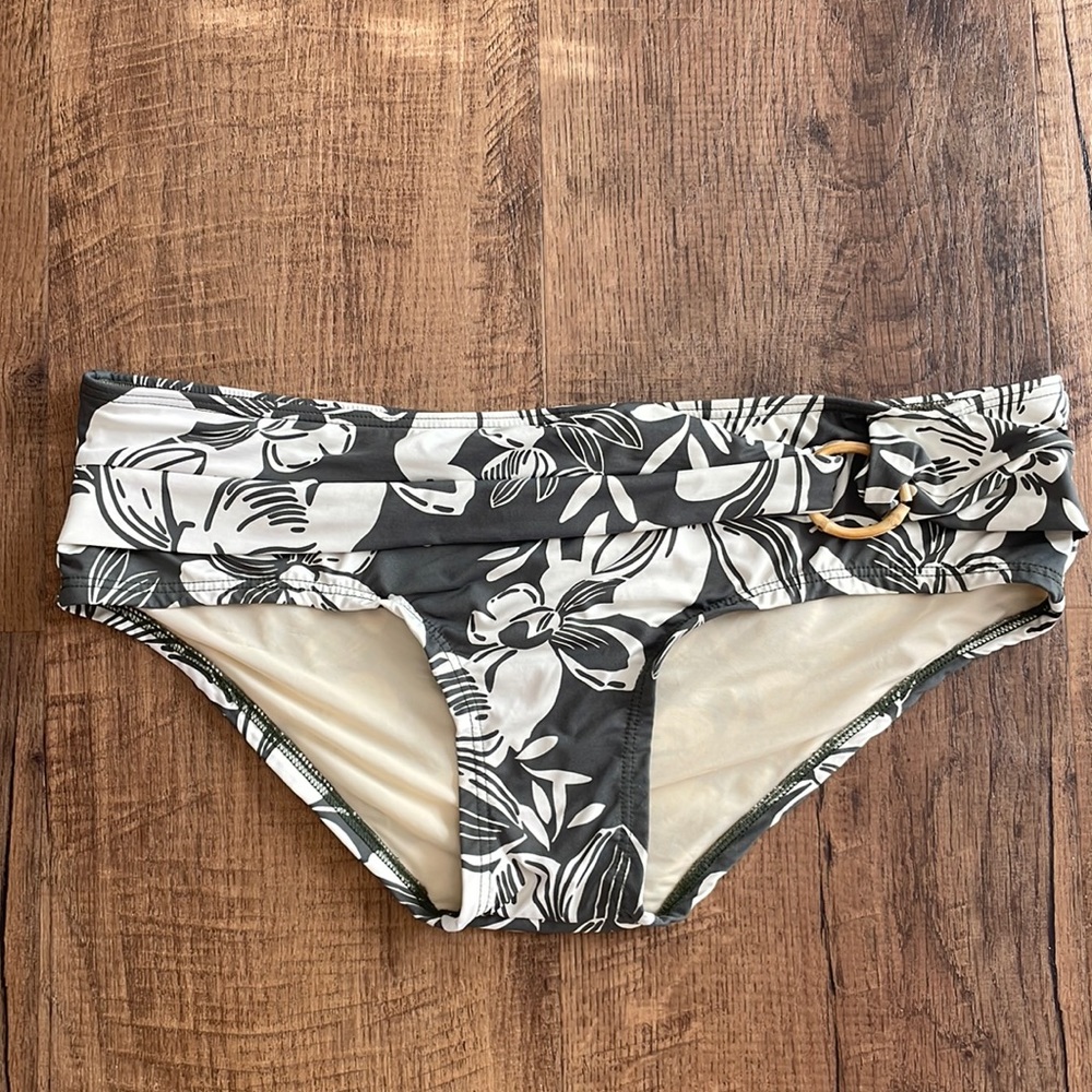 Banana Republic tropical olive green/cream bikini bottoms size large in VGUC